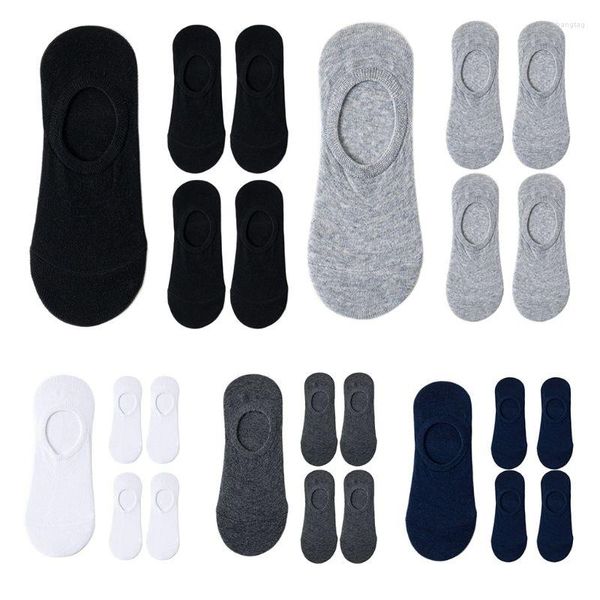 Calcetines para hombres 5 pares Hombres Verano Transpirable Corte bajo Barco de algodón Color sólido Invisible Antideslizante Mocasín de silicona Calcetería corta 37JB