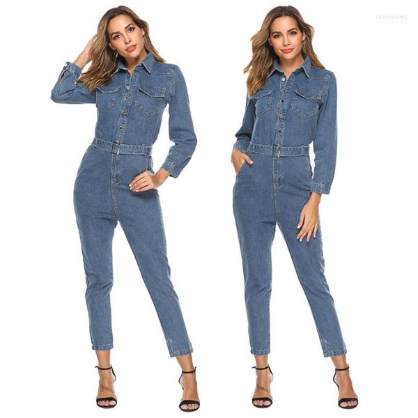 Kadın Tulumları Kadınların Süren Kadınlar Uzun Kollu Bodysuit Yüksek Bel Jeans Bodycon Denim Tulumlar Romper Pantolon Tulum Oyunu