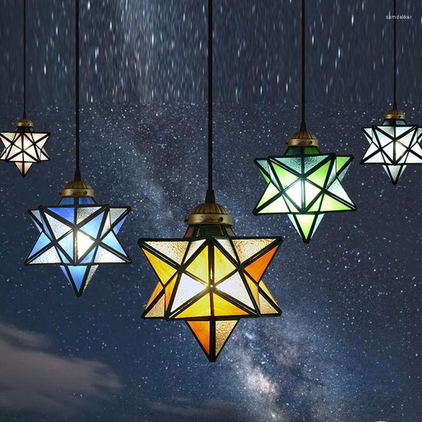 Lampade a sospensione Vintage Star Lights Tiffany Stained Glass Illuminazione Soffitto Home Corridoio Corridoio Lampada a sospensione Apparecchio a sospensione per cucina