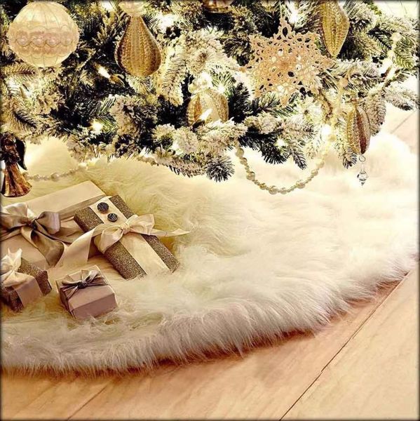 Weihnachtsdekorationen 78 90 122 cm Weihnachtsbaum Rock Kunstpelz Teppich Schneeflocke Weiß Plüsch Matte Jahr Dekor Noel Schürze Ornament für Home Party
