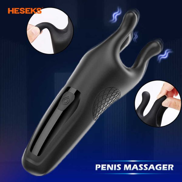 Articoli di bellezza HESEKS Massaggiatore del glande maschile Stimolatore del pene Vibratore Ritardo Stamina Trainer Orale Climax Masturbatore Giocattolo sexy per uomo