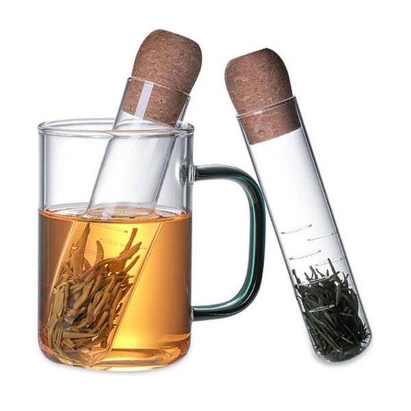 Çay Araçları Yeniden Kullanılabilir Cam Çay Süzgeç Infuser Filtre Boru İçki Mutfak Aracı, Cork Kapağı ile Kupa Fantezi Yapraklar İçin Test Tüpü