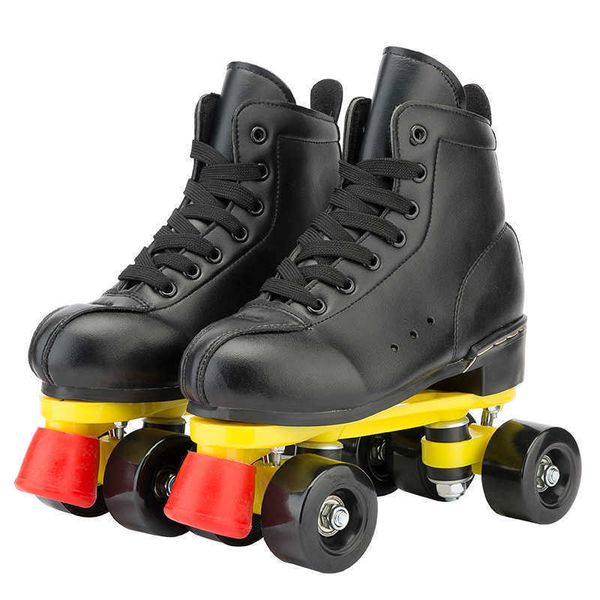 Schlittschuhe Kunstleder Roller PU Erwachsene Doppellinie Damen Herren Schwarz Zwei Skating Schuhe Flash 4 Räder Weiß Patines L221014