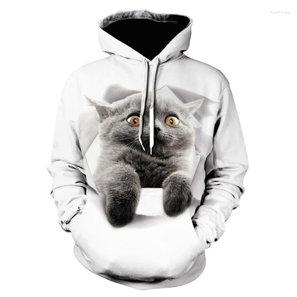 Erkek Ceketler Erkekler Harajuku Beyaz Hoodie 3D Kedi Kapüşonlu Erkek Kadın Hooded Street Giyim Hayvan Baskılı Küleyler Erkek Kızlar Üstler Hip Hop