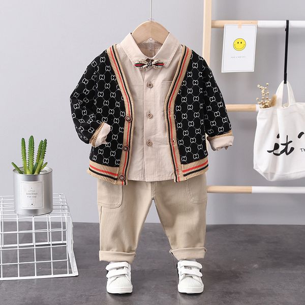 Frühling Herbst Kinder Mädchen 3PCS Kleidung Set Strickjacke Mantel Baumwolle T-shirts Leggings Baby Jungen Anzug