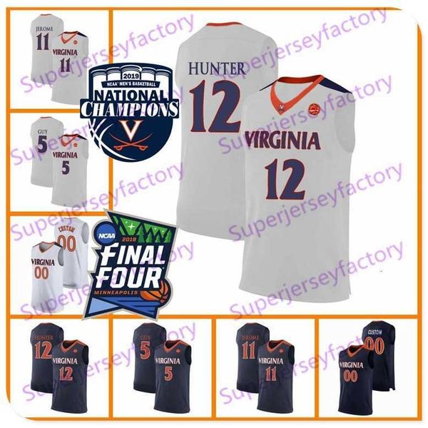 2019 Champions Virginia Kyle Guy Weißes Trikot #5 UVA Final Four #12 DE'ANDRE Hunter Herren-Basketball-Trikots in Marineblau