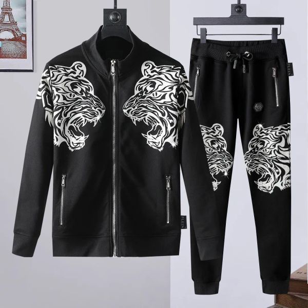 Herbst und Winter Herren Designer Sportjacke neue Mode Pullover Anzug Hose Hot Drill Skull Tide Marke PP lässiger und bequemer zweiteiliger Anzug