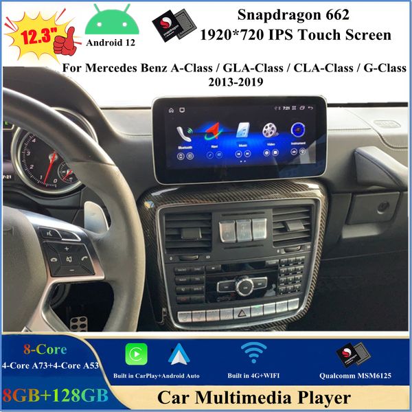 Qualcomm SN662 Android 12 Car DVD Player para Mercedes Benz A-Class A-Classe A W176 G Classe W463 GLA-Class X156 CLA CLA C117/X117 2013-2019 Estrilha da unidade de cabeça da cabeça GPS Navigação
