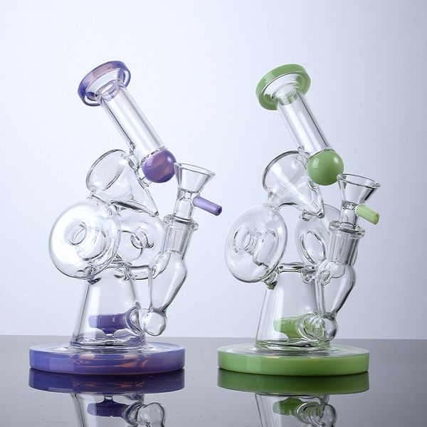 Latte Verde Viola Sidecar Narghilè Recycler Design Unico Percolatore Dab Rigs Oil Rig Con Ciotola Ciambella A Fessura XL320