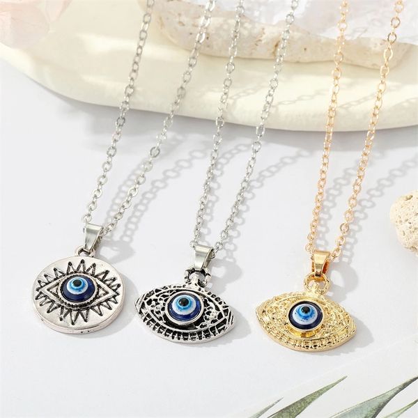 Evil Eye Halskette für Damen und Herren, Geschenk, Vintage, rund, türkisches Glücksbringer, blaues Auge, Halsketten, Schmuck