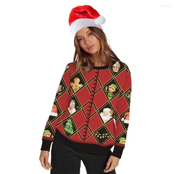 Felpe con cappuccio da uomo Albero di Natale Felpa rossa verde Felpa girocollo stampata Pullover casual Hipster Festa Famiglia Streetwear Abbigliamento donna uomo