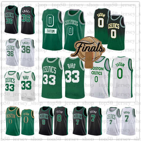 Camisas de basquete Jayson Tatum Larry Bird 33 0 Jaylen Brown Masculino Verde Preto Branco Juvenil