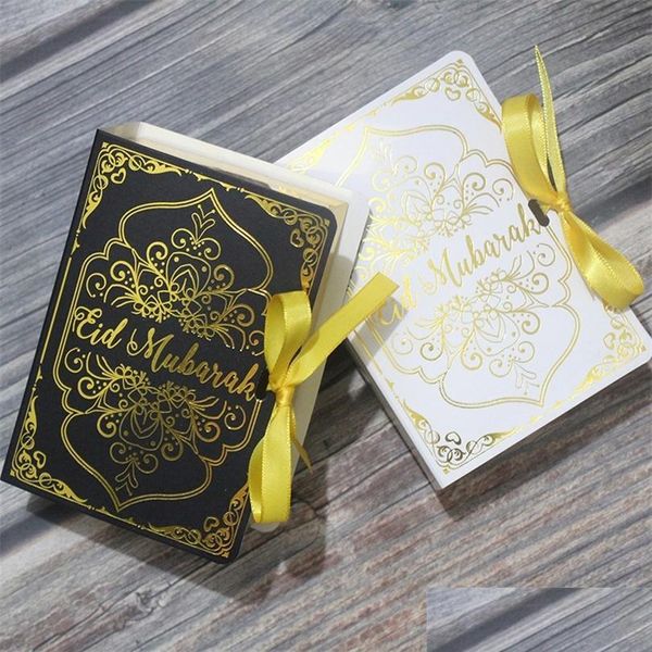 Embrulho de presente 20/50/100pcs folha de ouro Alcor￣o Eid Mubarak Candy Box Islam Ramadan Gift Muslim Festival Party Decoration Supplies 2204 DHKN7