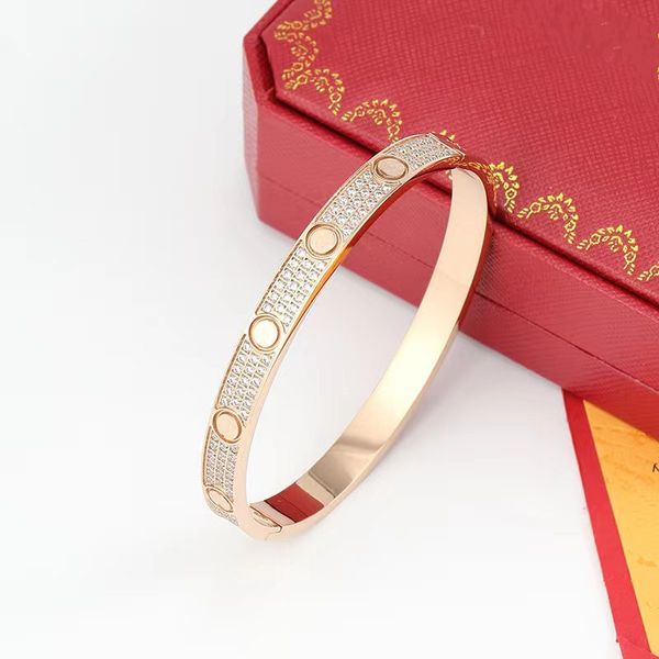 Clássico luxo totalmente perfurado parafuso padrão pulseiras pulseira carta titânio designer de aço para mulheres homens jewlery presentes mulher rosa ouro atacado não desbotar