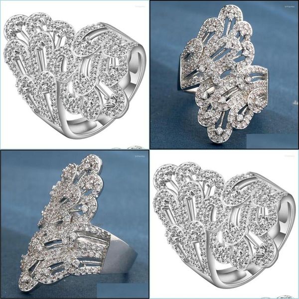 Обручальные кольца обручальные кольца Beautif Micro Pave Циркон Цветочные украшения Sier Gold Fill Big Hollow Design Fomen Custom Drol Deli Dhyxr