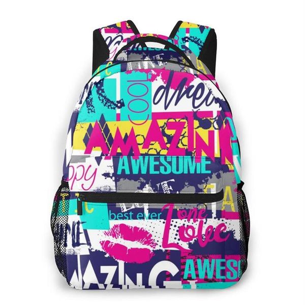 Schultaschen 2021 OLN-Stil Rucksack Junge Teenager Kindergartentasche Abstrakter Slogan und Grunge-Elemente zurück zu206T