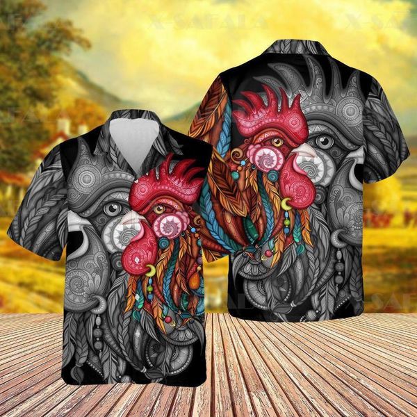 Camisas casuais masculinas Animal Beautiful Rooster Mens Verão 3d Camisa de praia de praia Moda de manga curta Men tops solto casual-3