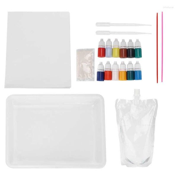 Kit di vernice per marmorizzazione dell'acqua per confezione regalo Art Versare 12 colori con carta da disegno per vassoio di paglia per la creazione fai-da-te