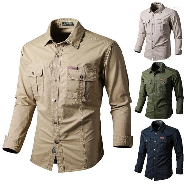Camisas casuais masculinas 2022 Brand Men camisa Camisa tática Pesca de outono Exército militar Militar de manga longa de algodão de carga ao ar livre