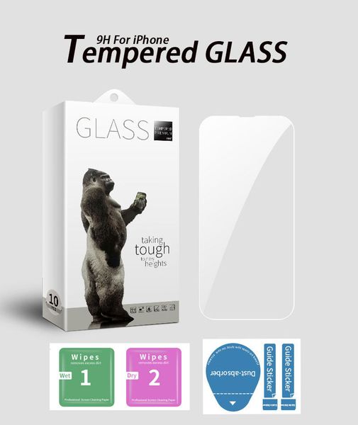 Protetor de tela 9H para iPhone 15 14 13 Pro Max XR XS 11 12 7 6 8 Caixa de vidro temperado anti-explosão com pacote de varejo