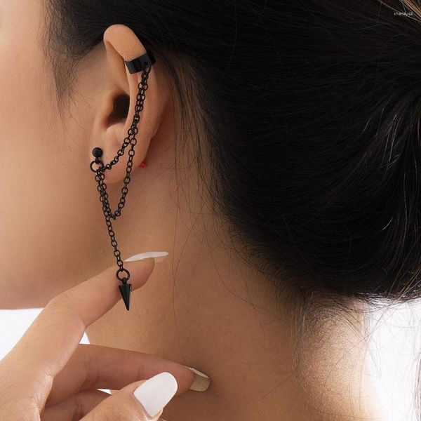 Rücken Ohrringe Punk Schwarz Spike Lange Kette Clip Für Frauen Geometrische Metall Ohr Manschetten Mit Piercing Gothic Hip Hop schmuck