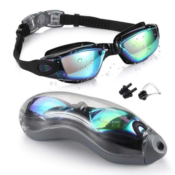 óculos de óculos de natação sem vazamento de copos de natação anti -neblina de neblina com estojo de ouvido de clipe nasal para homens adultos mulheres crianças L221028