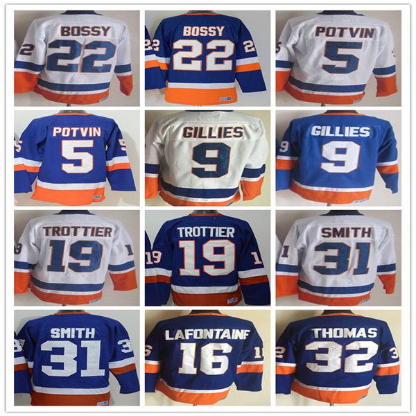 Vintage New NY York Hokey Formaları 22 Mike Bossy 5 Denis Potvin 9 Clark Gillies 19 Bryan Trottier 31 Billy Smith 32 Steve Thomas 16 Pat Lafontaine Retro CCM Üniformaları