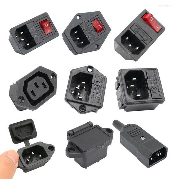 Аксессуары для освещения IEC320 C14 Электрический AC Socket 3 -контактный красный светодиод 250 В выключатель Rocker 10A Fuse Женский мужская заглушка разъем 2 крепления крепления