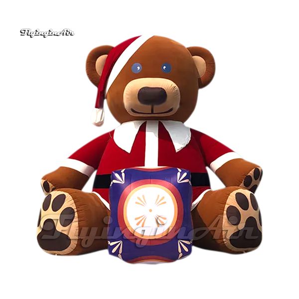 Grande Orso Bruno Gonfiabile Decorazione Natalizia All'aperto Cartone Animato Animale Mascotte Modello Airblown Orsacchiotto Palloncino Con Costume Rosso Per Parco Spettacolo