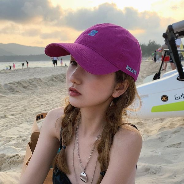Capas de bola Cap snapback para mulheres primavera/verão praia letra beisebol protetora solar roxa chapéu de moda ajustável