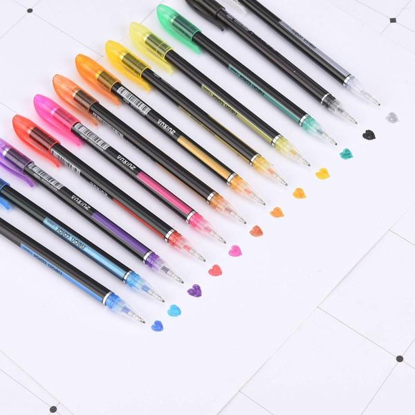 Farben Glitter Gel Stifte Set Helle Fluoreszierende Tinte Kunst DIY Zeichnung Stift Für Erwachsene Malbücher Zeichnung Kritzeln Marker