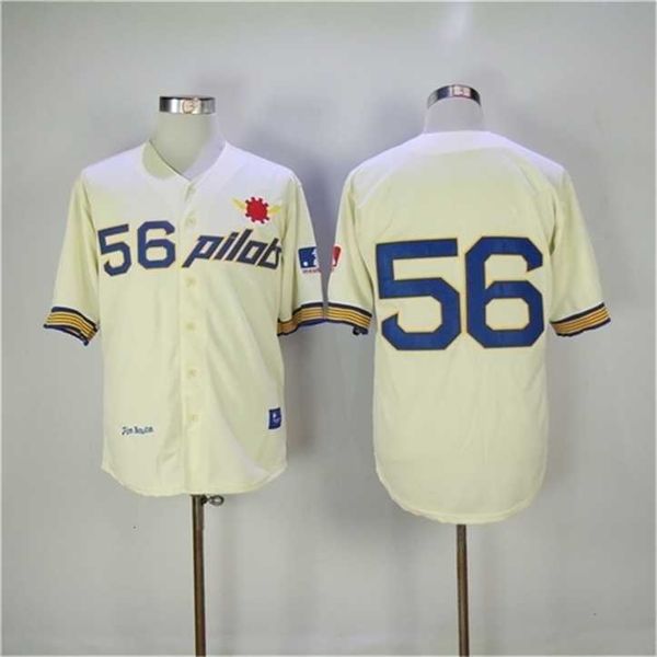 Proword C202 1969 Seattle Pilots Jim Bouton Maglia da baseball Retro Cream 56 Camicie Jim Bouton Maglie vintage cucite a buon mercato