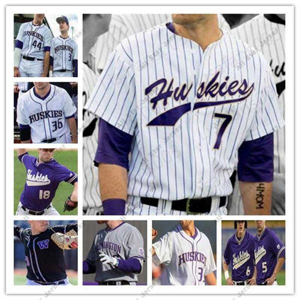 Personalizado Huskies Ncaa Beisebol Branco Roxo Preto Ed Qualquer Número Nome Jonathan Schiffer Christian Jones