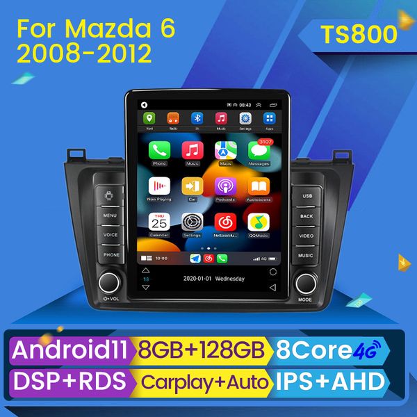 Android 11 Car DVD Radio Multimedia Player para Mazda 6 GH 2007-2012 Autoradio GPS Câmera de Navegação WiFi IPS Estréreo