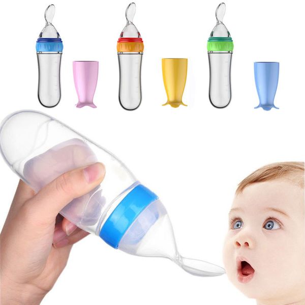 Utensílios de bebê alimentação de bebês colher infantil 90 ml de garrafa de garraos de cereais alimentos alimentos colher infantil gadgets de alimentação de silicone