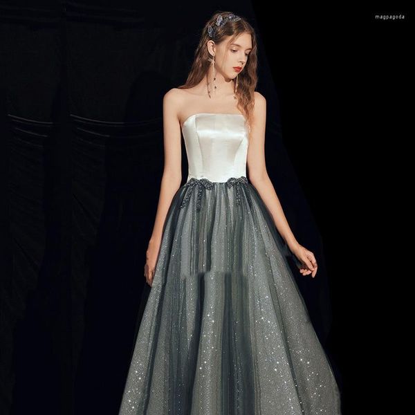 Abbigliamento etnico Donna con spalle scoperte Abiti da sera Tube Top Abito da festa 2022 Elegante lungo A-Line Tulle Abito da ballo Abiti da Fiesta