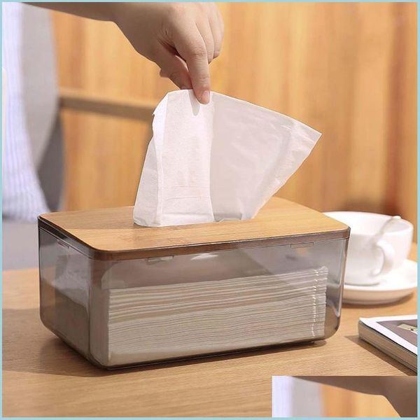 Коробки для тканей салфетки бамбук деревянный эр пластиковая ткань коробка для бумаги дозатор домов для хранения 220523 Доставка капли 2022 Сад DHWQK