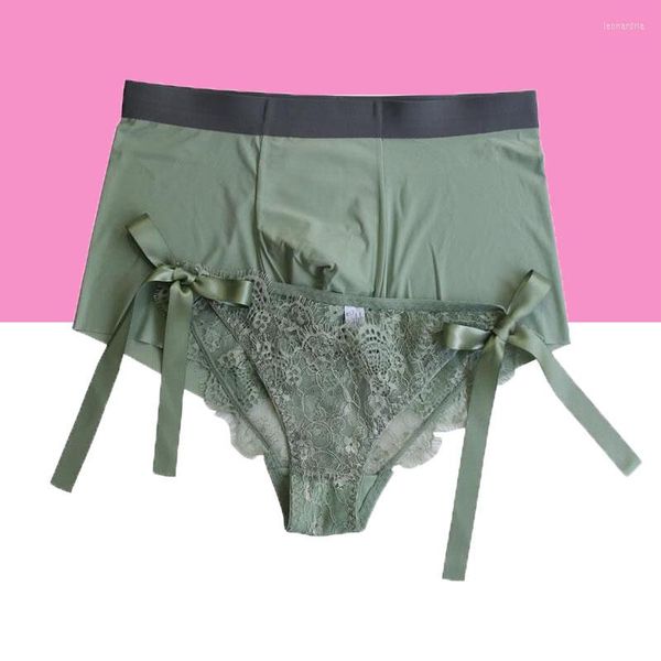 Mutande Set di biancheria intima per coppie sexy Pizzo di seta di ghiaccio Mutandine da donna Mutandine da uomo Pantaloncini da uomo Boxer intimo intimo