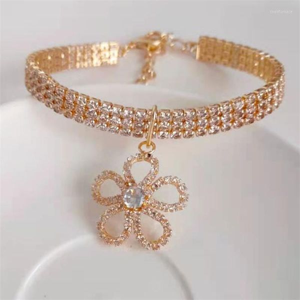 Hundehalsbänder Halsband Niedliche kleine Rose Blume Haustier Welpe Strass Katze Prinzessin Produkte Bling Halskette S M L