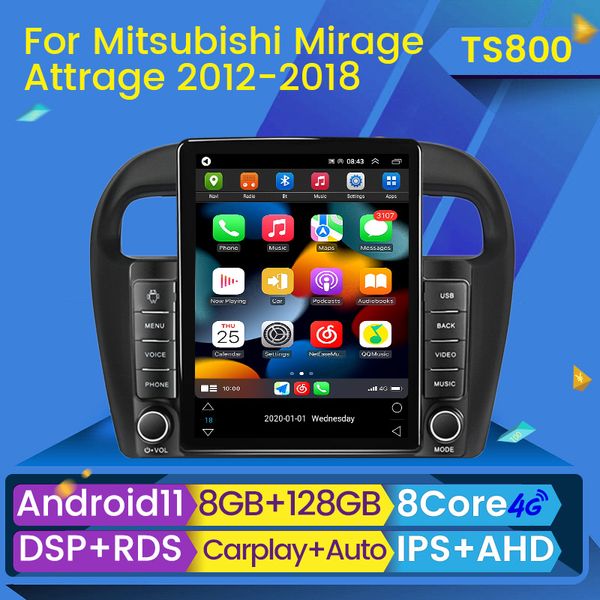 2 DIN Android 11 Auto-DVD-Radio-Player für Mitsubishi Mirage Attrage 2012–2018 GPS-Video-Stereo-Multimedia-Navigationskopfeinheit BT