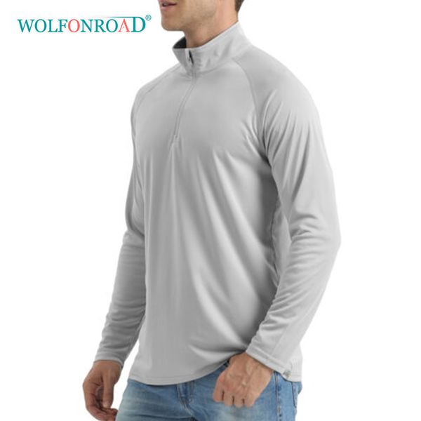 Açık T-Shirts Wolfonroad UPF50 Erkekler Güneş/UV Koruma T-Shirt Balıkçılık Performansı 1/4 Zip Yaka Uzun Kollu UV Tişörtler Üstler 221028