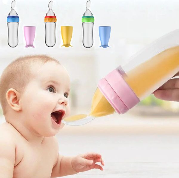 Baby-Flaschenbecher, Baby-Fütterungslöffel, 90 ml, Quetschlöffel, Getreidefutter, Löffel für Kinder, Silikon-Gadgets