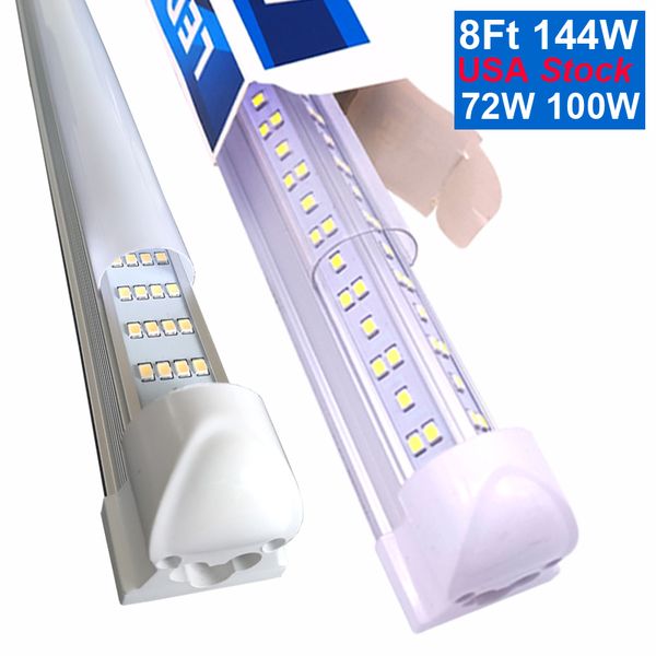 Tubi LED integrati a forma di V Lampadine T8 72W 144W Lampadine a doppio lato 4 piedi 5 piedi 6 piedi 8 piedi Lampadine a doppio lato Negozio Cooler Porta Illuminazione Adesivo Esterno per Parete Soffitto Crestech