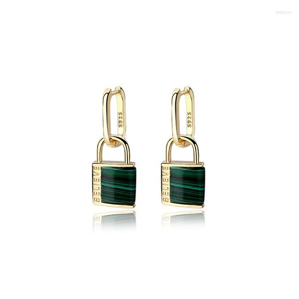 Orecchini pendenti 925 Sterling Silver 18k Gold Lock Eardrop Malachite Femminile One Piece Shopping gratuito Orecchino di onice nero per le donne