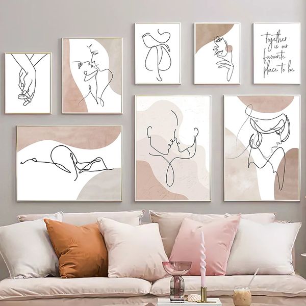 Linea di pittura su tela Drew Girl Face Body Love Hands Wall Art Poster Poster e stampe nordici Immagini a parete per la decorazione del soggiorno Frameless