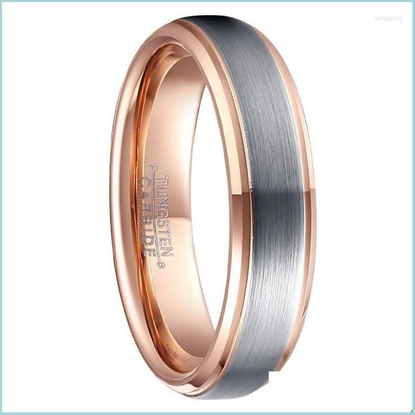 Anéis de casamento anéis de casamento figurinos atacadistas jóias de ouro rosa cor de ouro tungsten aço contraste escova de 6 mm Wdding Ring F dhu2t