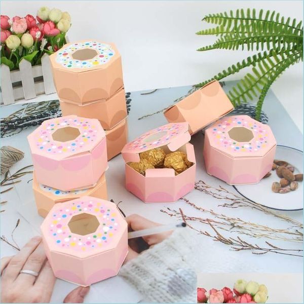 GRESTO DE GREST 50pcs Donuts Hexagon Chocolate Caixa de doces DIY DIY Sweet Party Wedding Birthday Kids Chão de chá de bebê Favor