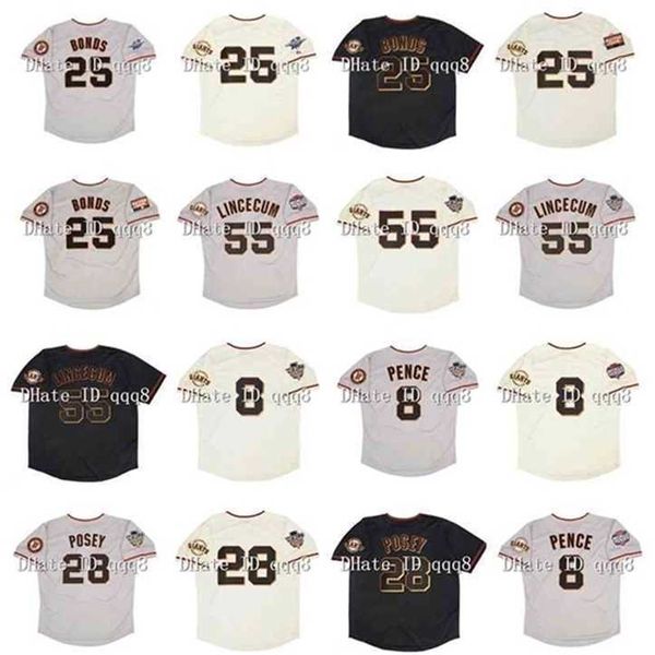 Proword Air01 2002 Retro 25 Barry Bonds Jersey 55 Tim Lincecum 8 Hunter Pence 28 Buster Posey 2010 2012 WS Patch 2007 All Star Vintage Baseball-Trikots