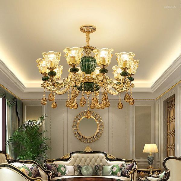 Подвесные лампы светодиодные хрустальные керамические ретро -потолочные люстра в европейском стиле лампы гостиная спальня вилла дуплексная растение весело роскошь