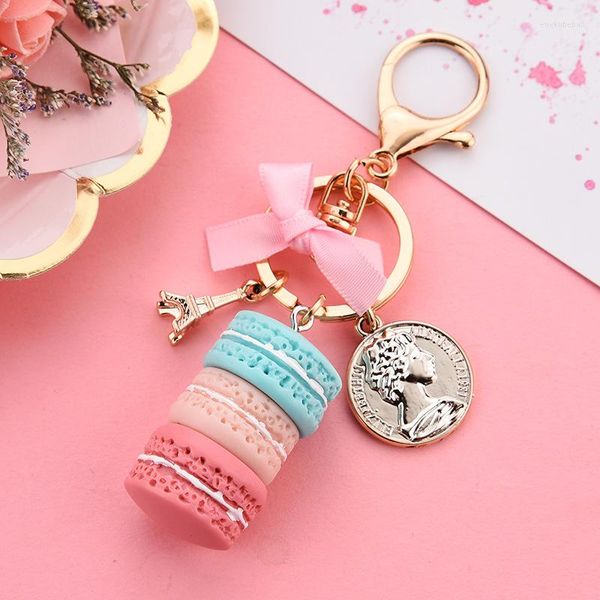 Chavedias Mulheres Macaroon Cake Keychain Pu Love Liga Folha Chave de Chave de Cânda de Cândau Pingente Ring Jóias de Presente S133